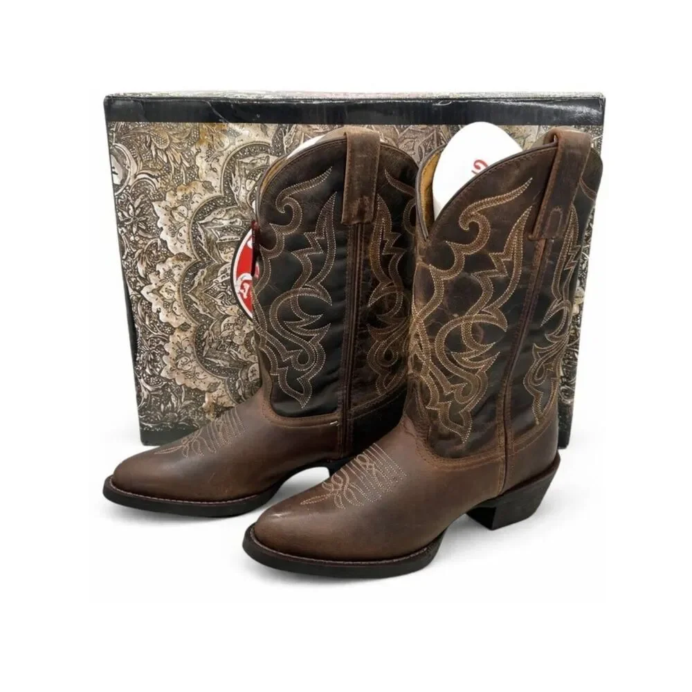 Laredo Maddie Women’s Cowboy Boots 7 Distressed Leather Western Round Toe USA
